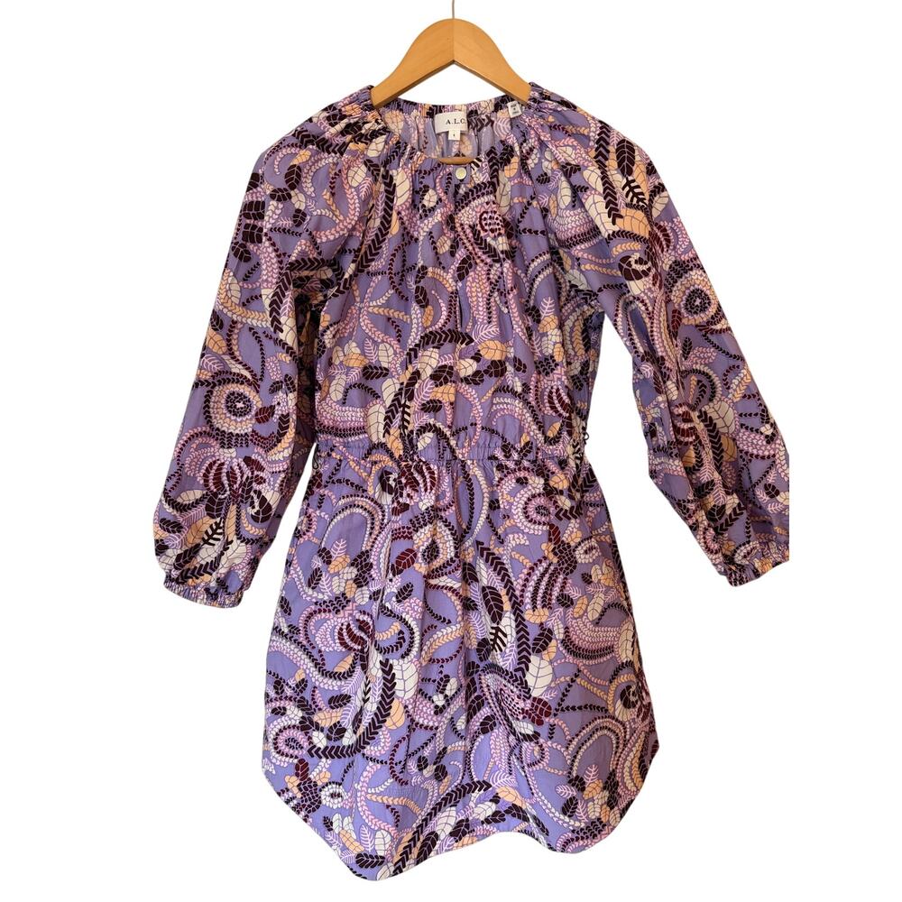 A.L.C. Purple Abstract Print Mini Dress Size 6 Balloon Sleeve